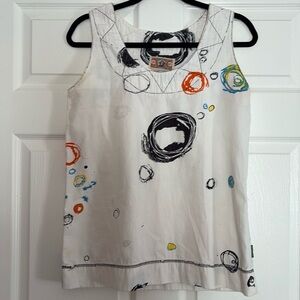 Abstract Print White Tank Top